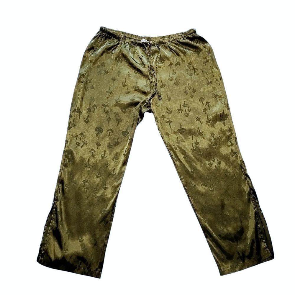 Earthbound Olive Green Mushroom Pants Satin Goblincore Earthy Boho Plus Size XXL